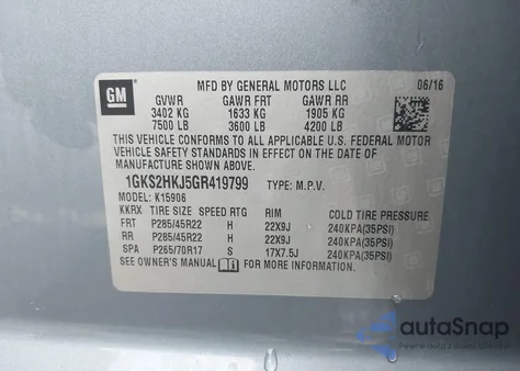 2016 GMC Yukon Xl Denali from USA, damaged, VIN 1GKS2HKJ5GR419799